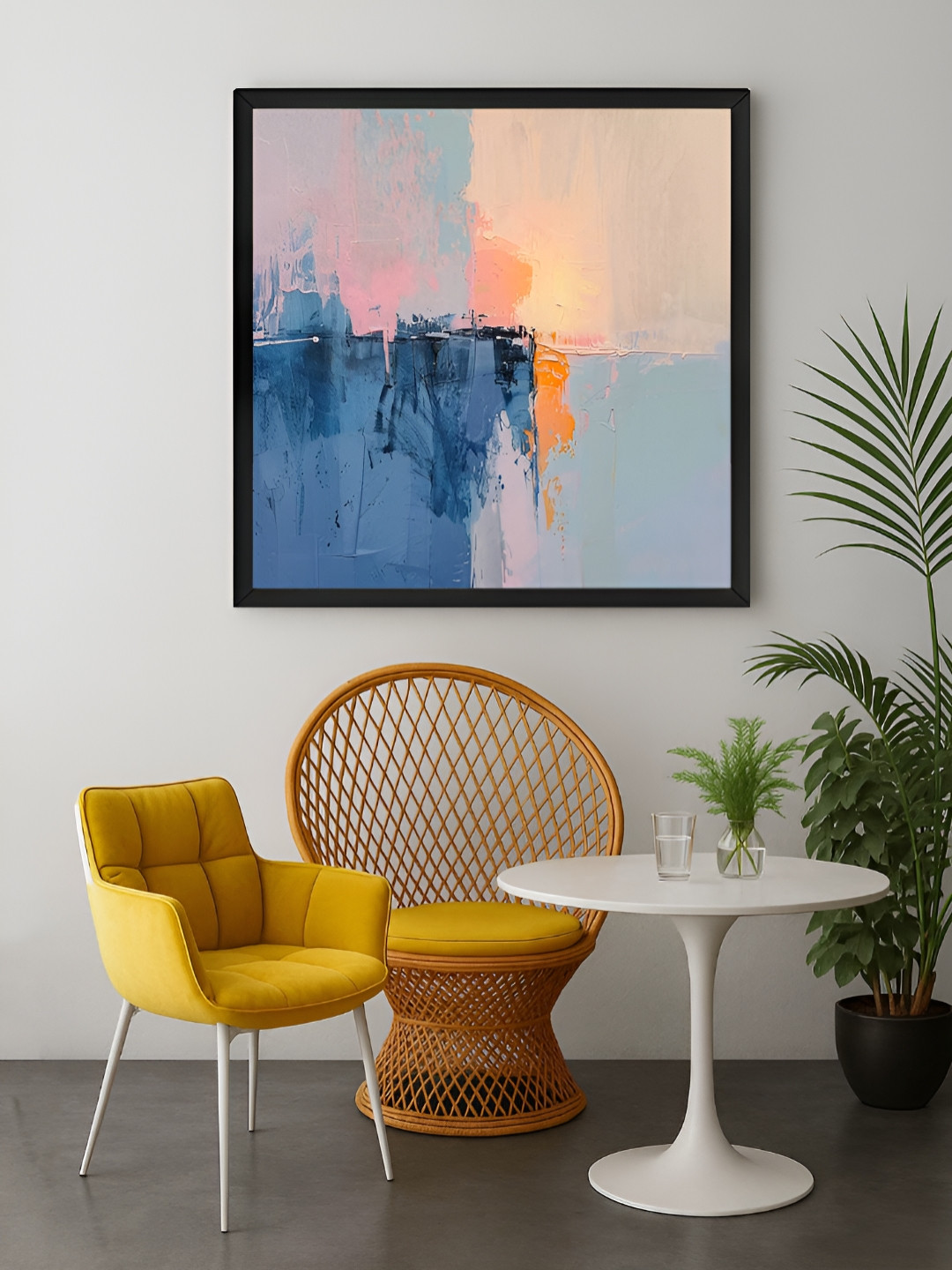 999Store Blue & Orange Abstract Sunset Canvas Wall Art