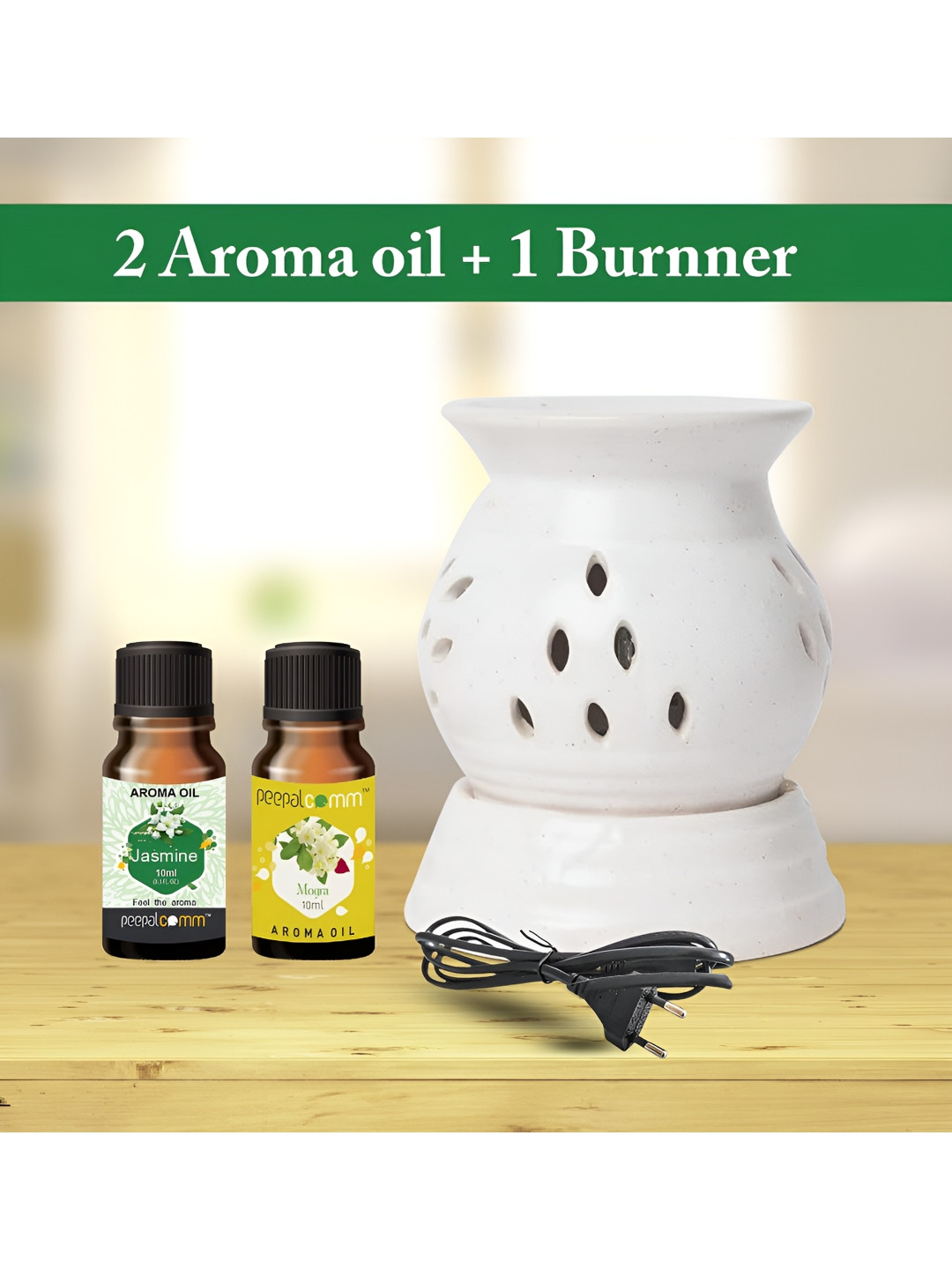 PEEPALCOMM 3Pcs White Electric Scented Diffuser With Jasmine & Mogra Oils - 10 ml Each
