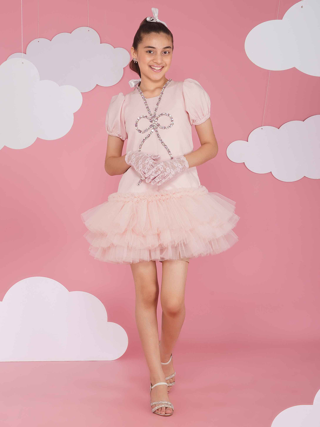 HOITY MOPPET Girls Embellished Drop-Waist Mini Dress