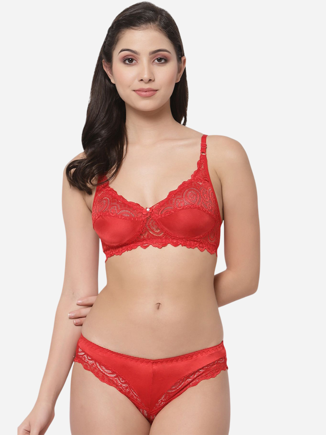 Samvar Self-Designed Non Padded Lingerie Set B-Stich-Set_Red