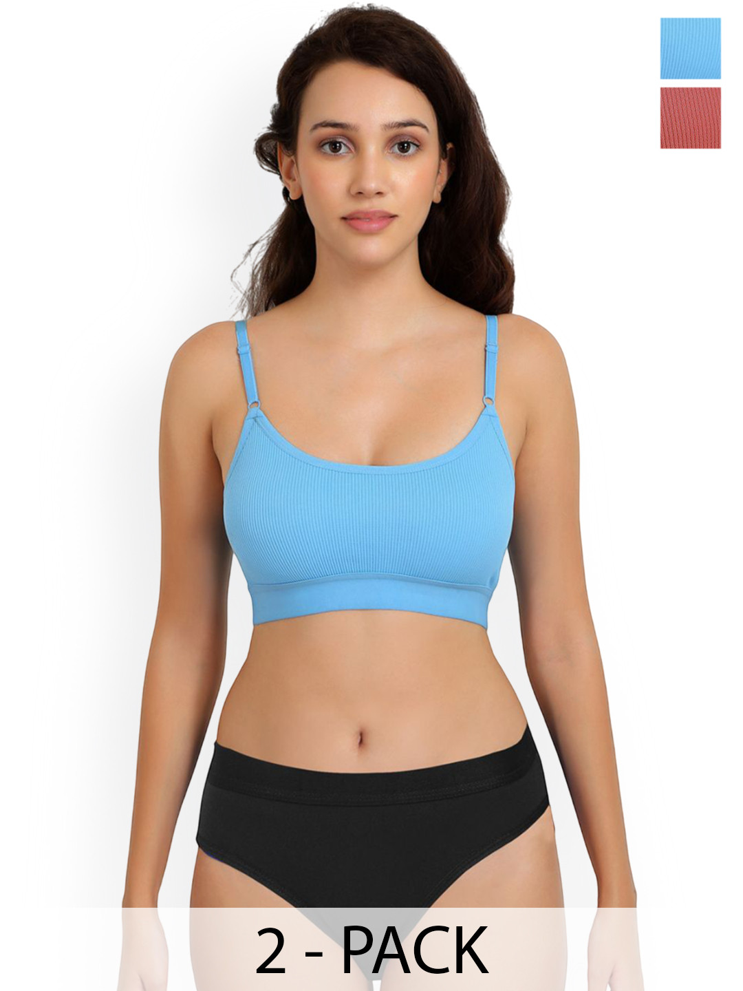 Samvar Pack Of 2 Cotton Non Padded Lingerie Set Goma Set_O,Light_B