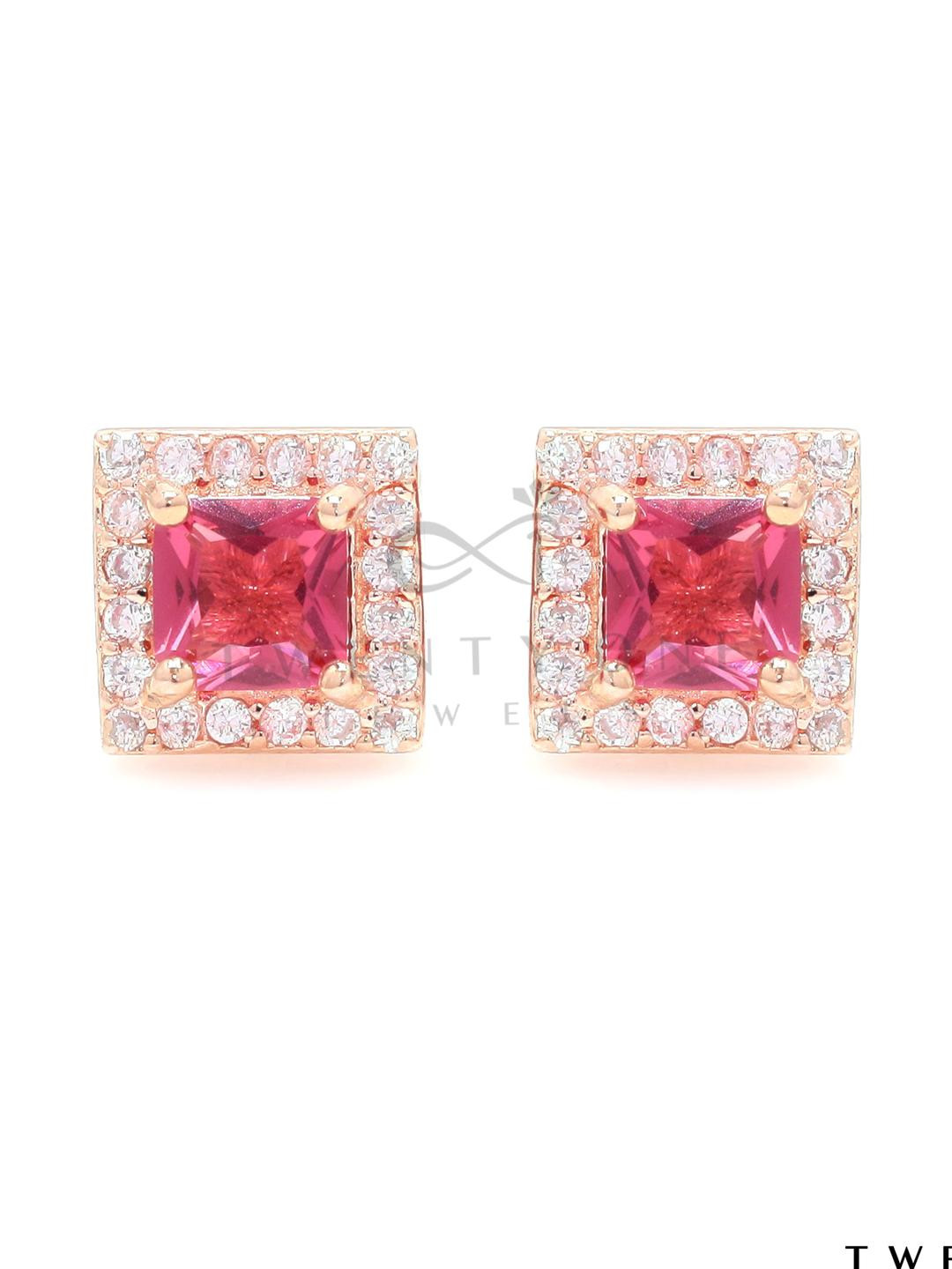Rose Gold Diamond with Ruby Solitaire Kora Studs On Pure 925 Silver