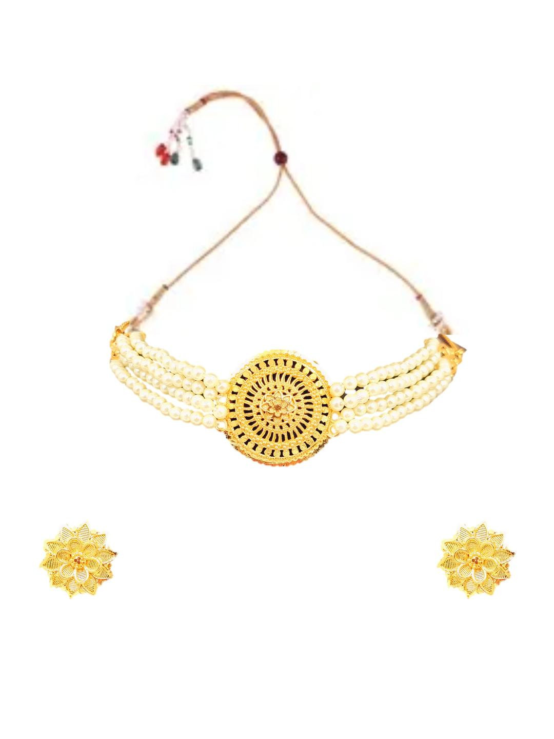 Pearl choker necklace earrings jewellery set