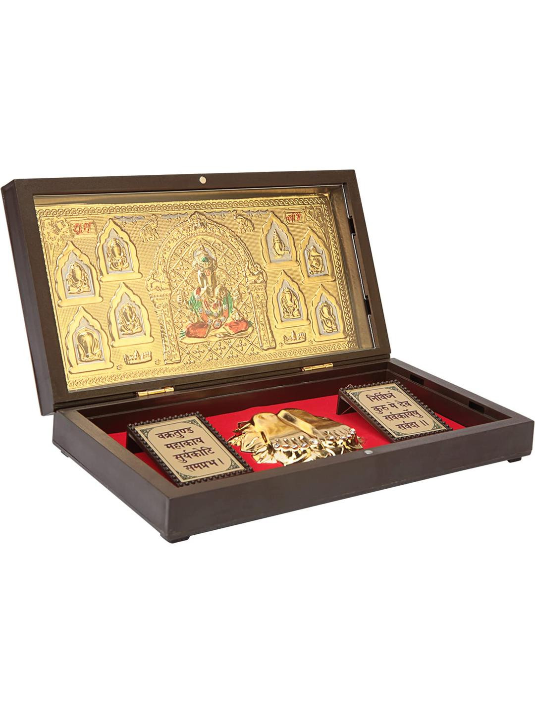 Arnavira Gold-Toned & Brown Dagudusheth Ganpati Charan Paduka Pocket Temple