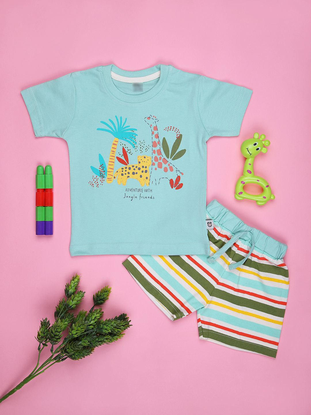V-Mart Boys Printed Round Neck T-shirt with Shorts