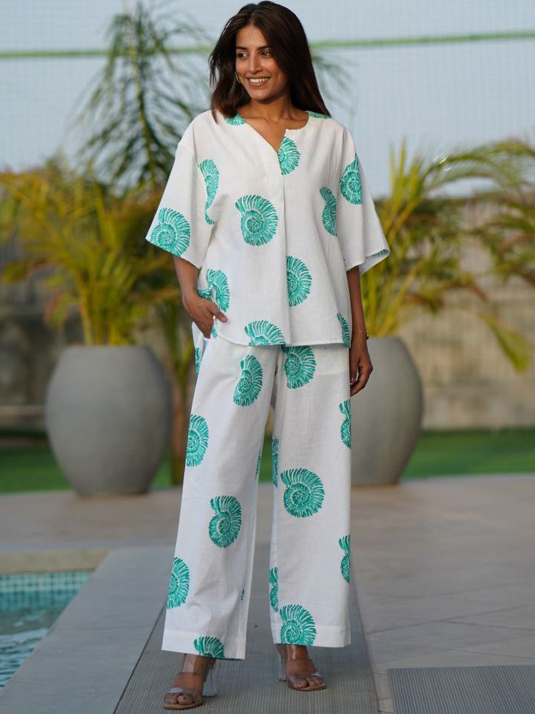 The Quince Life Sea Swirl Printed Pure Cotton Tunic With Palazzo