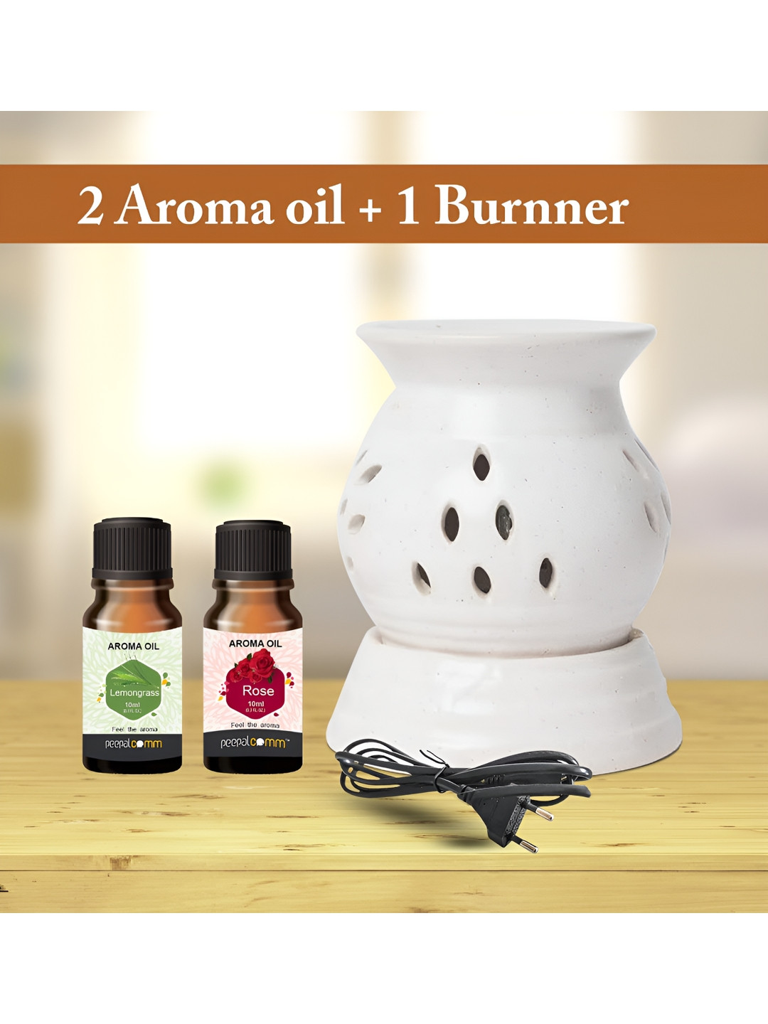 PEEPALCOMM 3Pcs White Electric Scented Diffuser With Rose & Lemongrass Oils - 10 ml Each