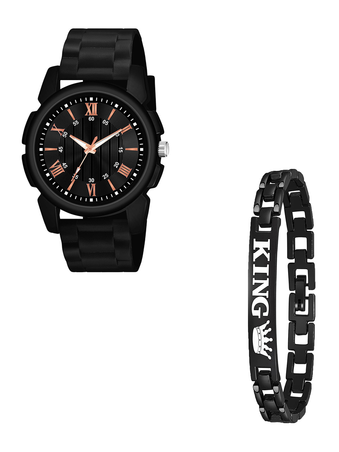 CSAMON Men Analogue Watch with Bracelet Gift Set J16 1016BLK D NEW PU K Bracelet