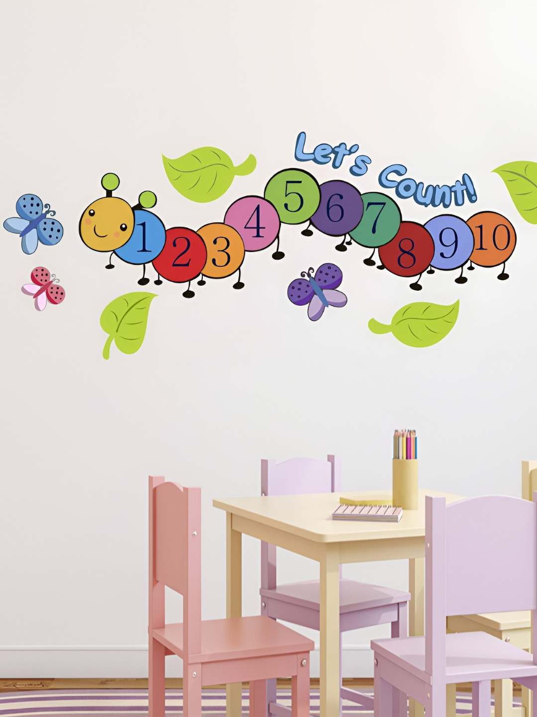 LANSTICK Green & Blue Number For Kids Printed Wall Sticker