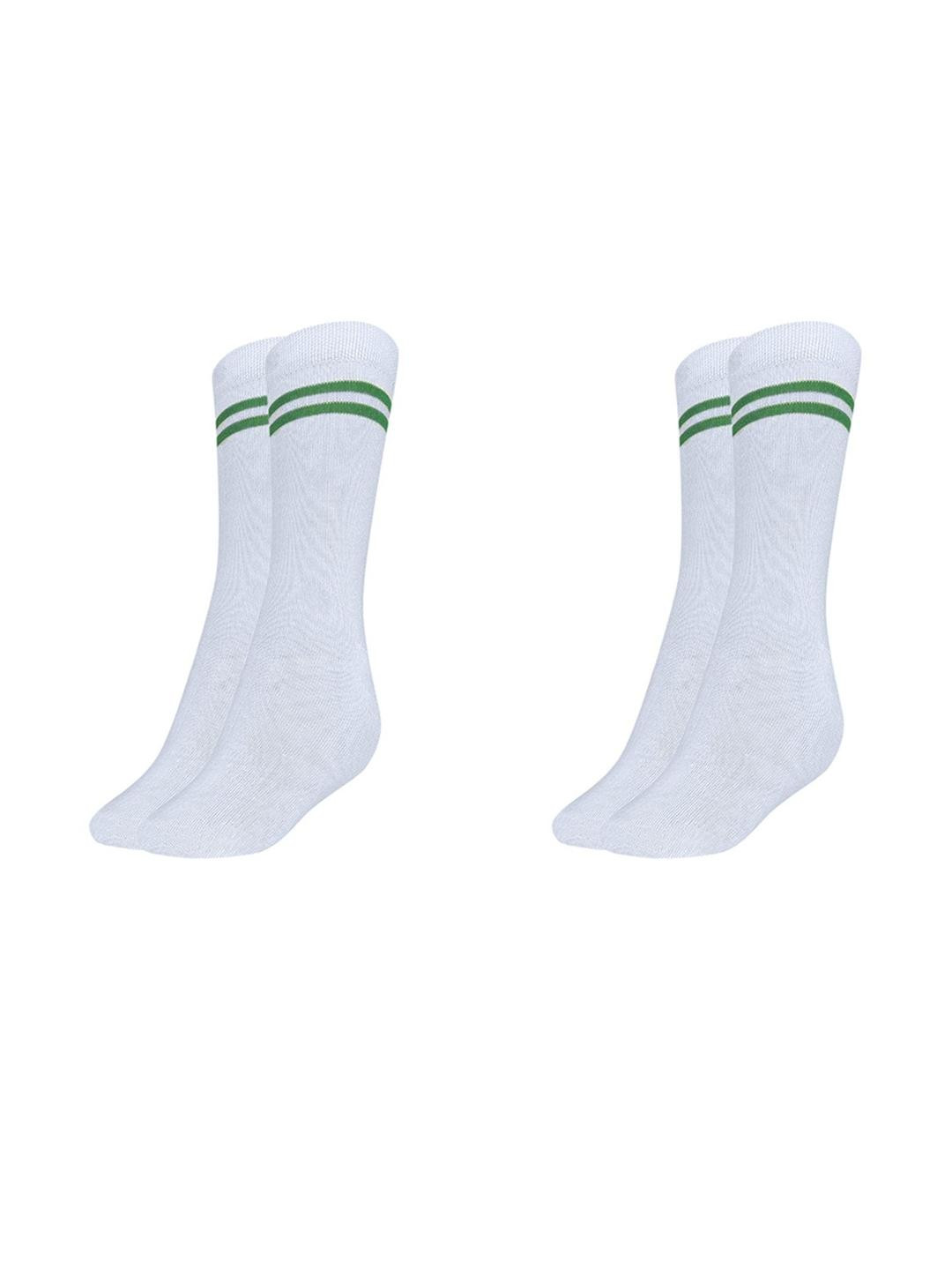 MUKHAKSH Boys White With Green Stripes Border Socks - Pack Of 2