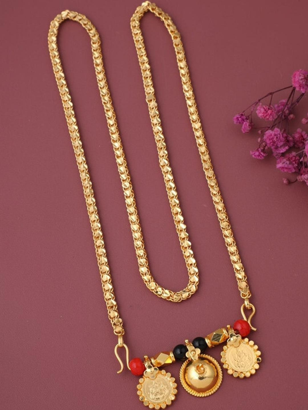 Jewelry Miguel Women Black Gold-Plated Artificial Beads Ethnic Traditional Mangalsutra
