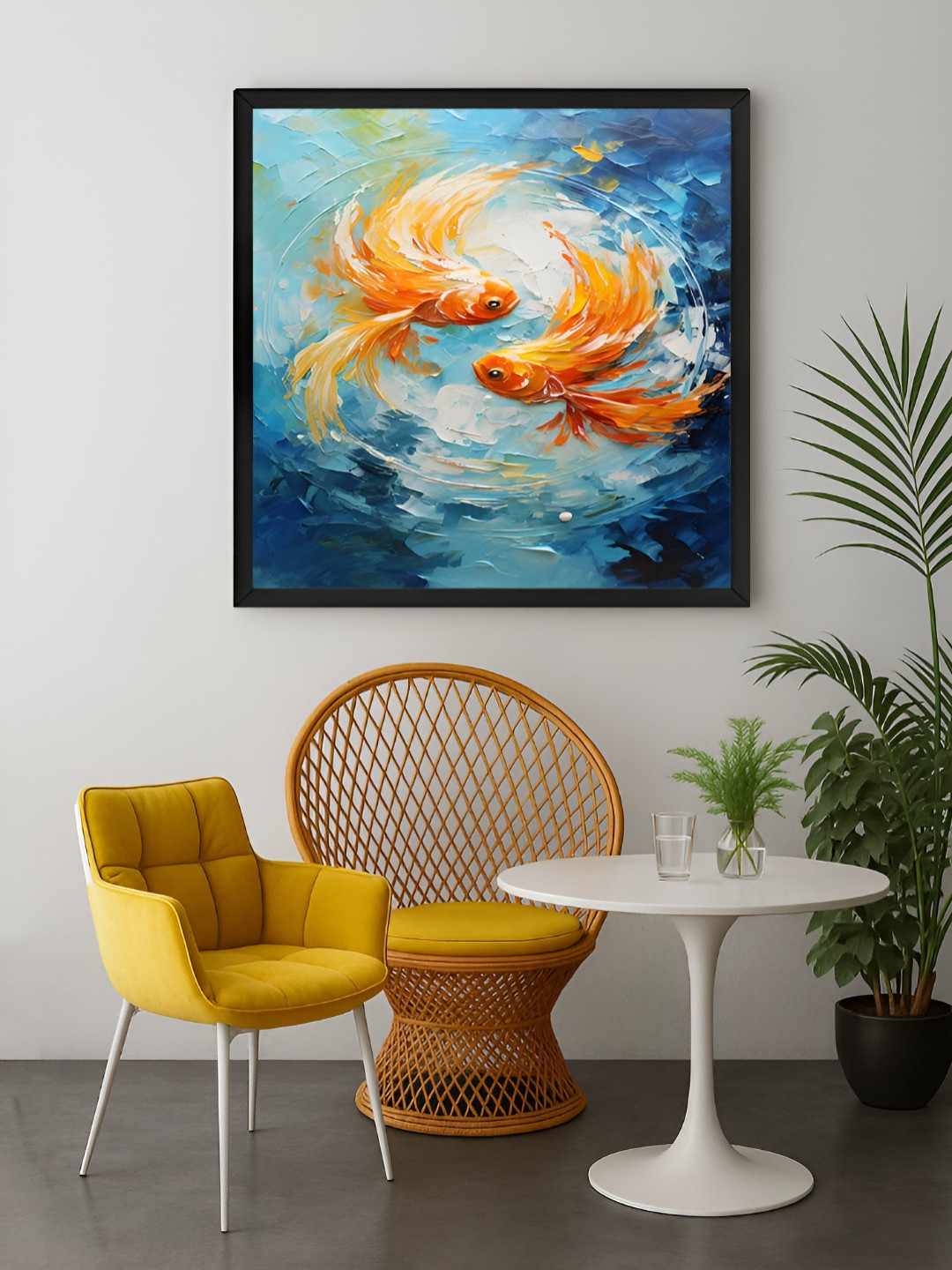 999Store Blue & Orange Colored Goldfish Printed Canvas Wall Art