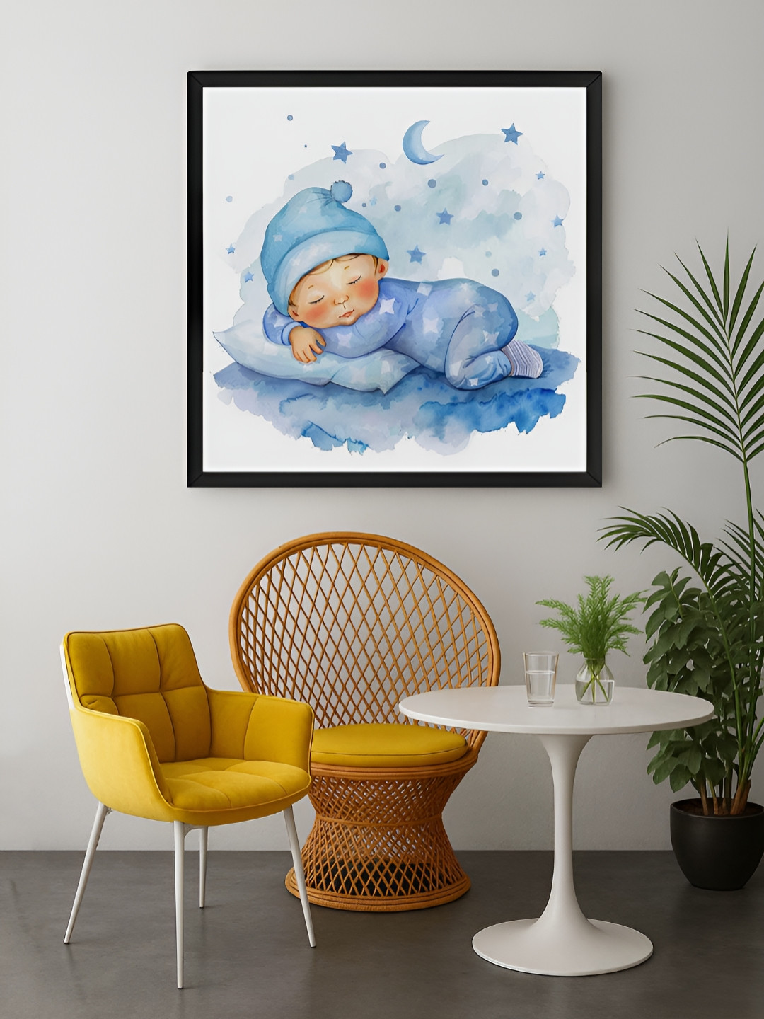 999Store White & Blue Sleeping Baby Canvas Wall Art