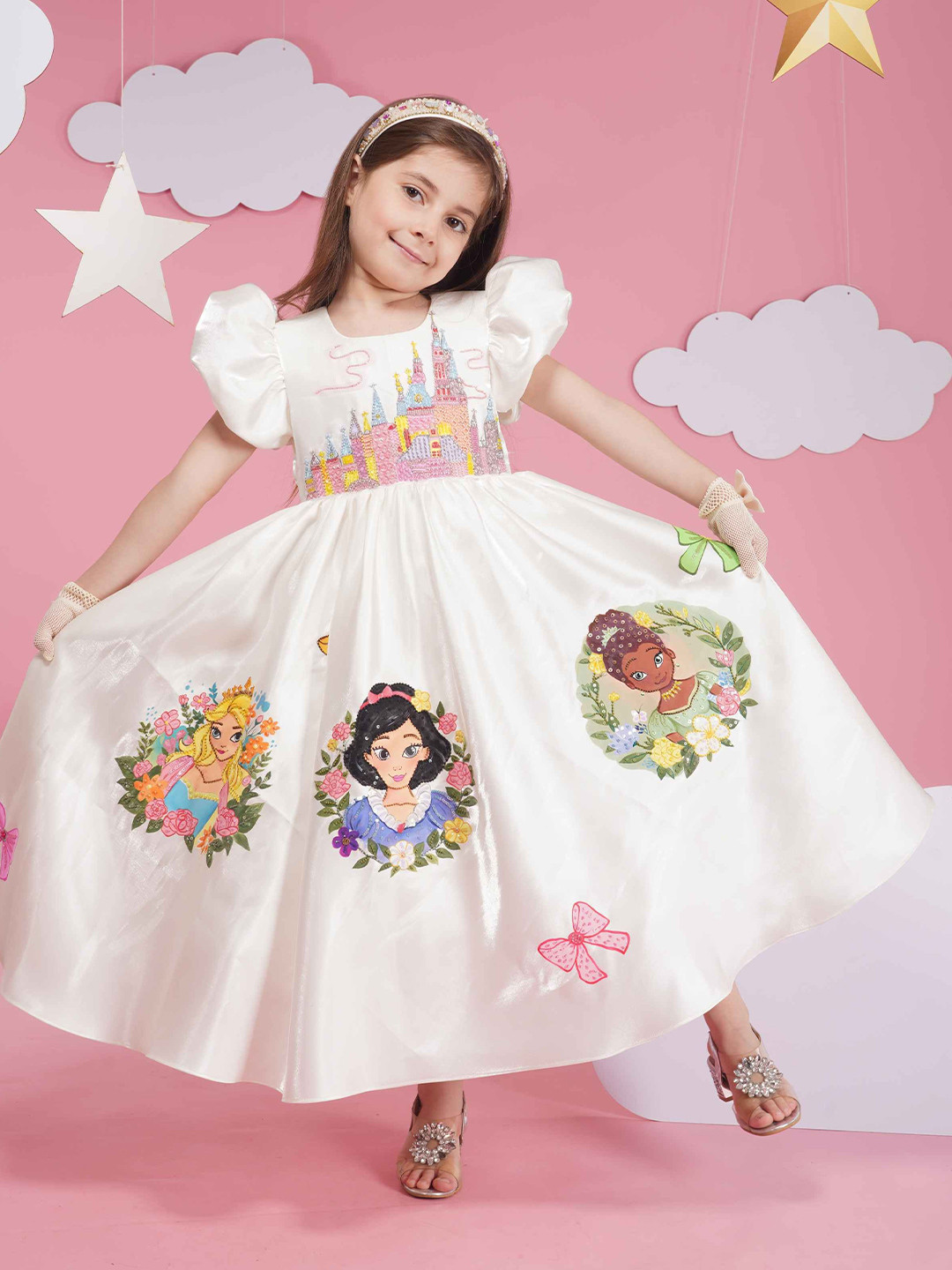 HOITY MOPPET Girls Puff Sleeves Gown Dress