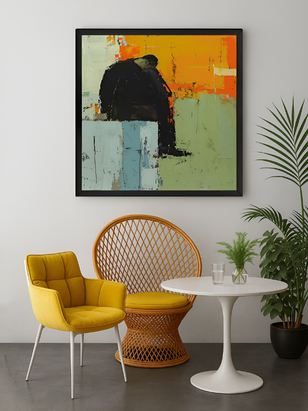 999Store Orange & Green 1 Piece Abstract Pensive Figure Canvas Wall Art