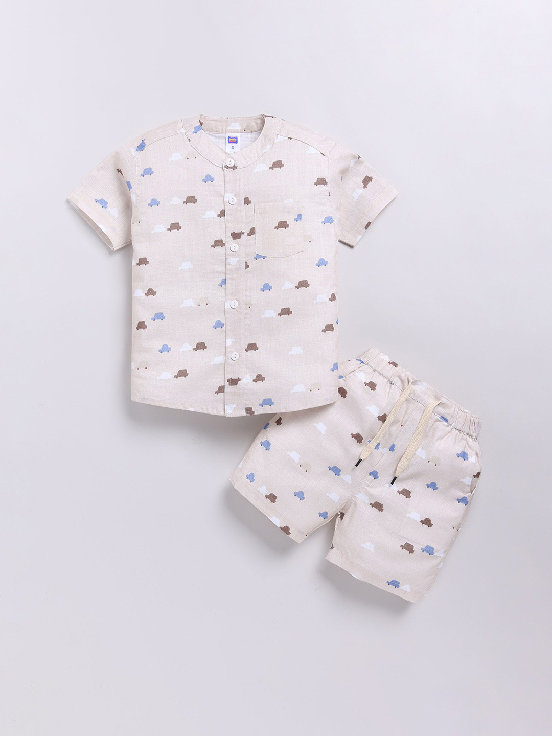 Nottie Planet Boys Conversational Printed Band Collar Pure Cotton T-shirt With Shorts