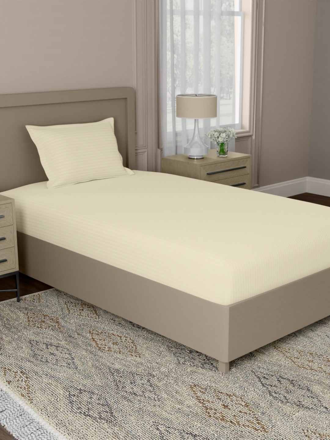home expressions Palette White Striped Satin 210TC Single Bedsheet Set 1.5m X 2.29m