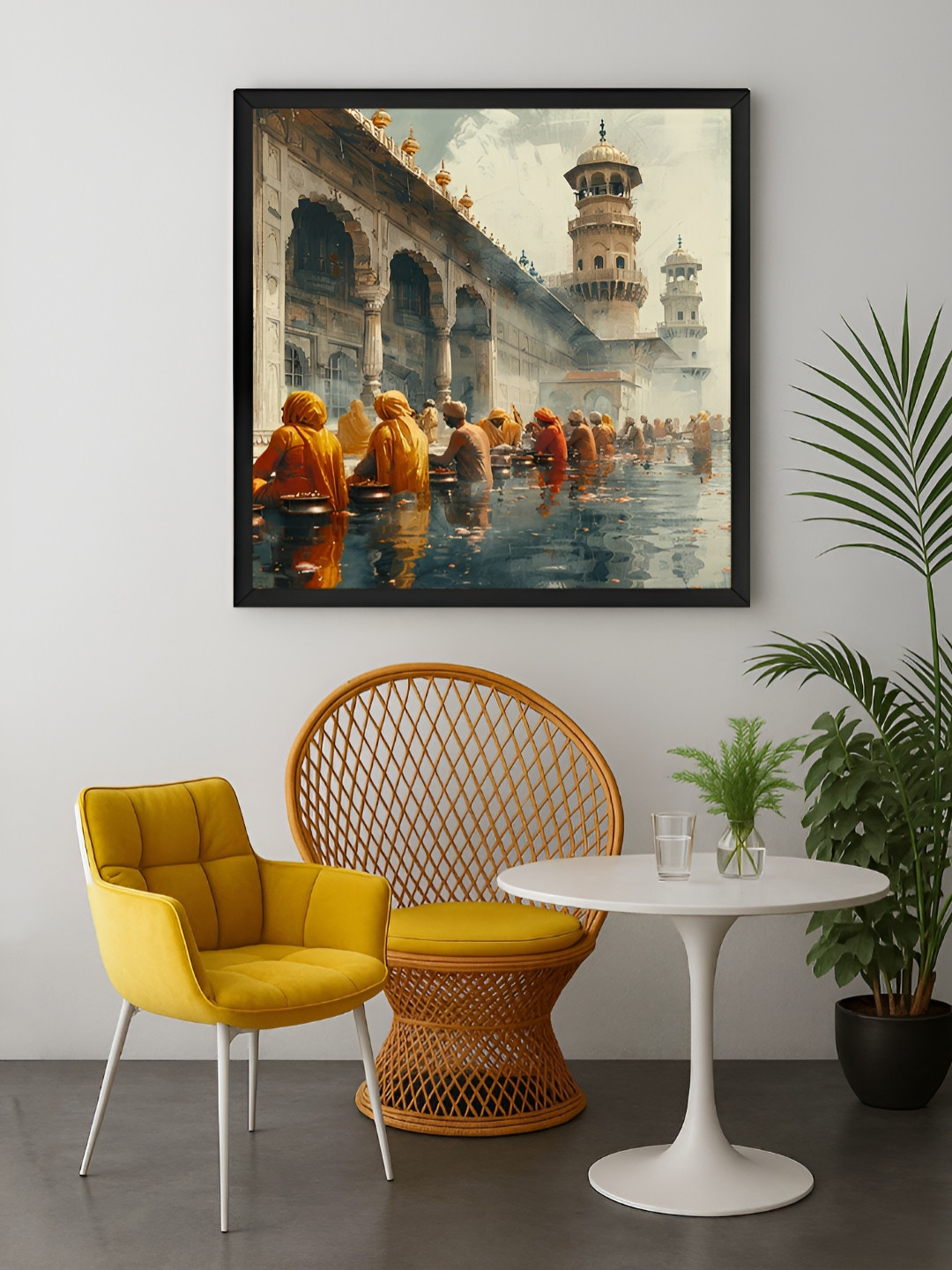 999Store Orange Colored & Off White Holy Bath Printed Canvas Wall Art
