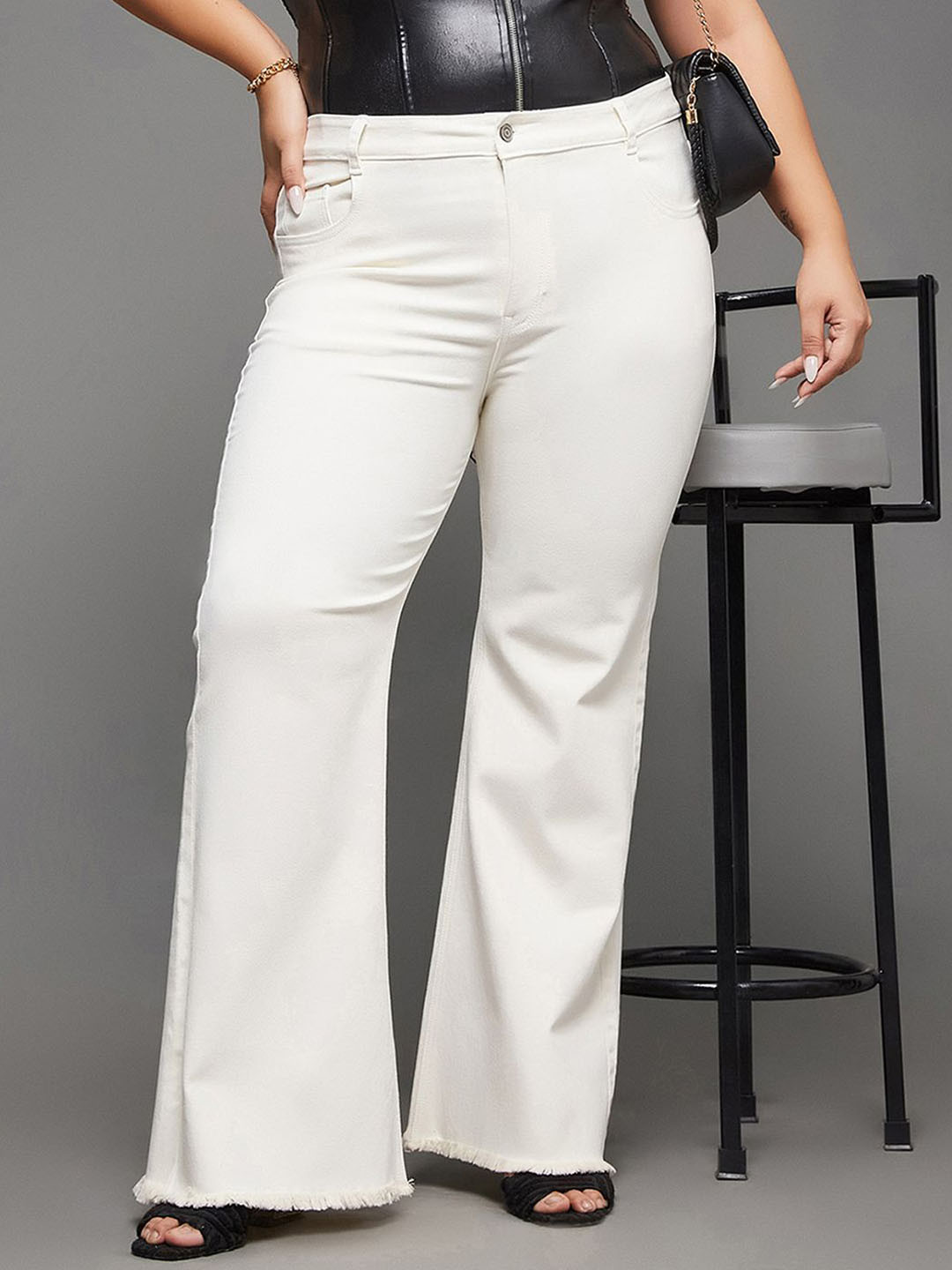 Miss Chase A+ Plus Size Women White Bootcut High Rise Clean Look Stretchable Denim Jeans