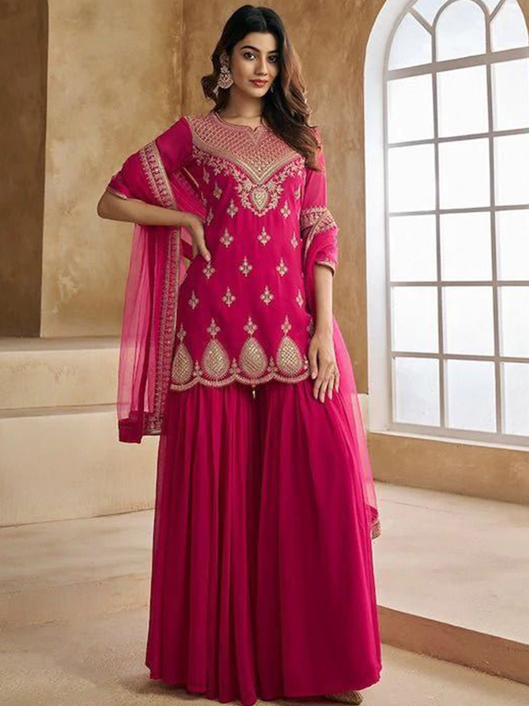 VKOM'S Women Ethnic Motifs  Thread Work Pure Cotton Thread Work Kurti With Dupatta