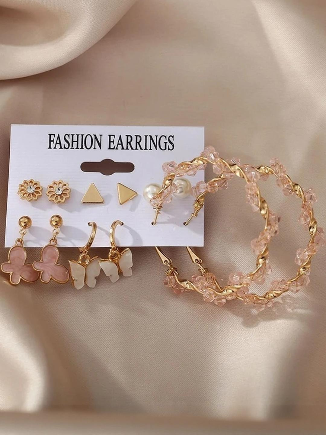 TheVineGirl Korean Combo Of 6 Pairs hoop Earrings for ladies