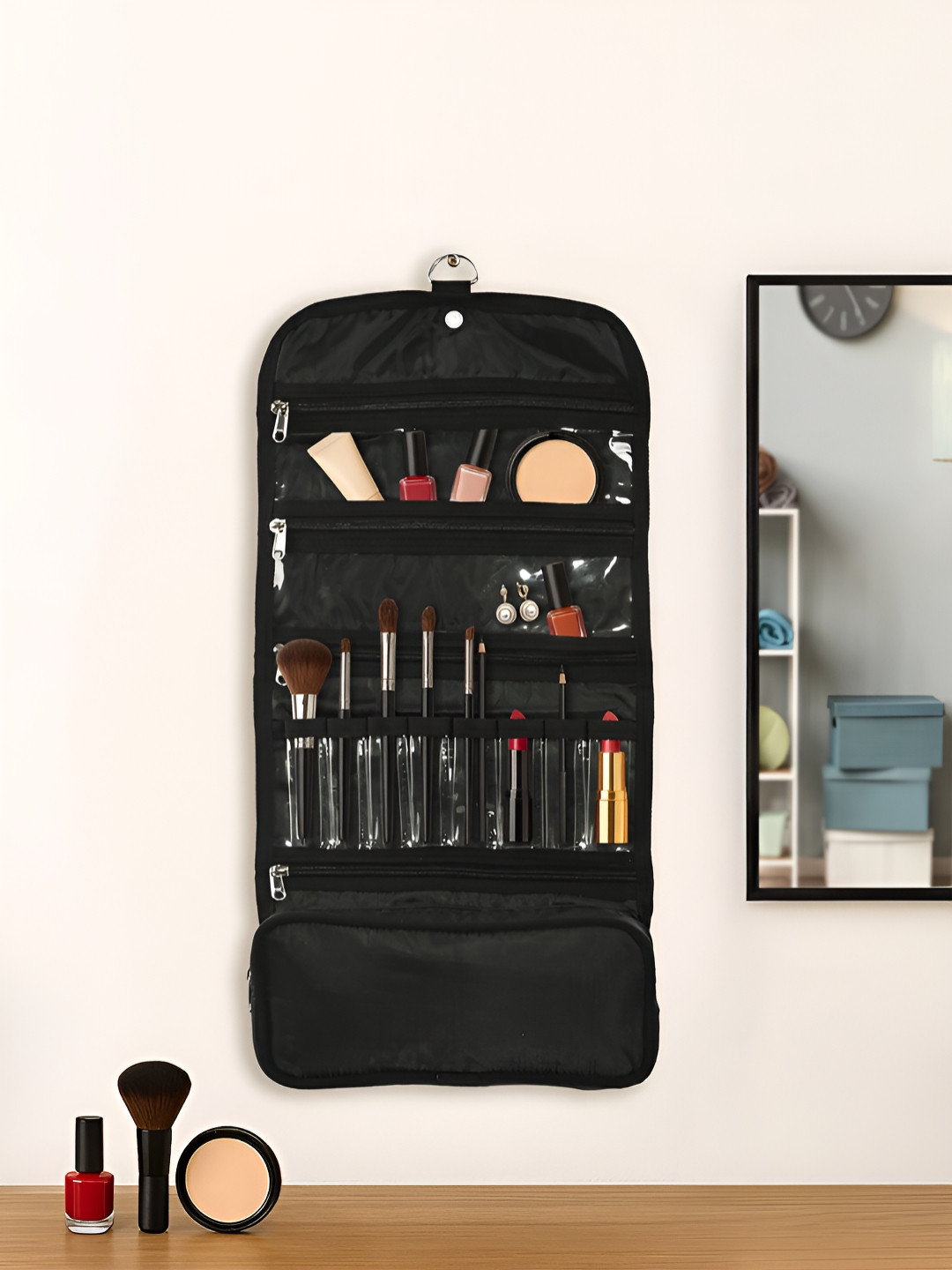 Aura Black Hanging Makeup Kit with Magnet Closure