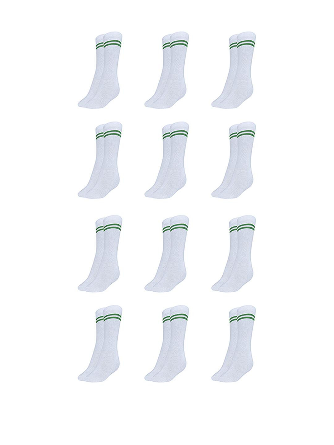 MUKHAKSH 12 Pairs Boys' White And Green Stripes Socks