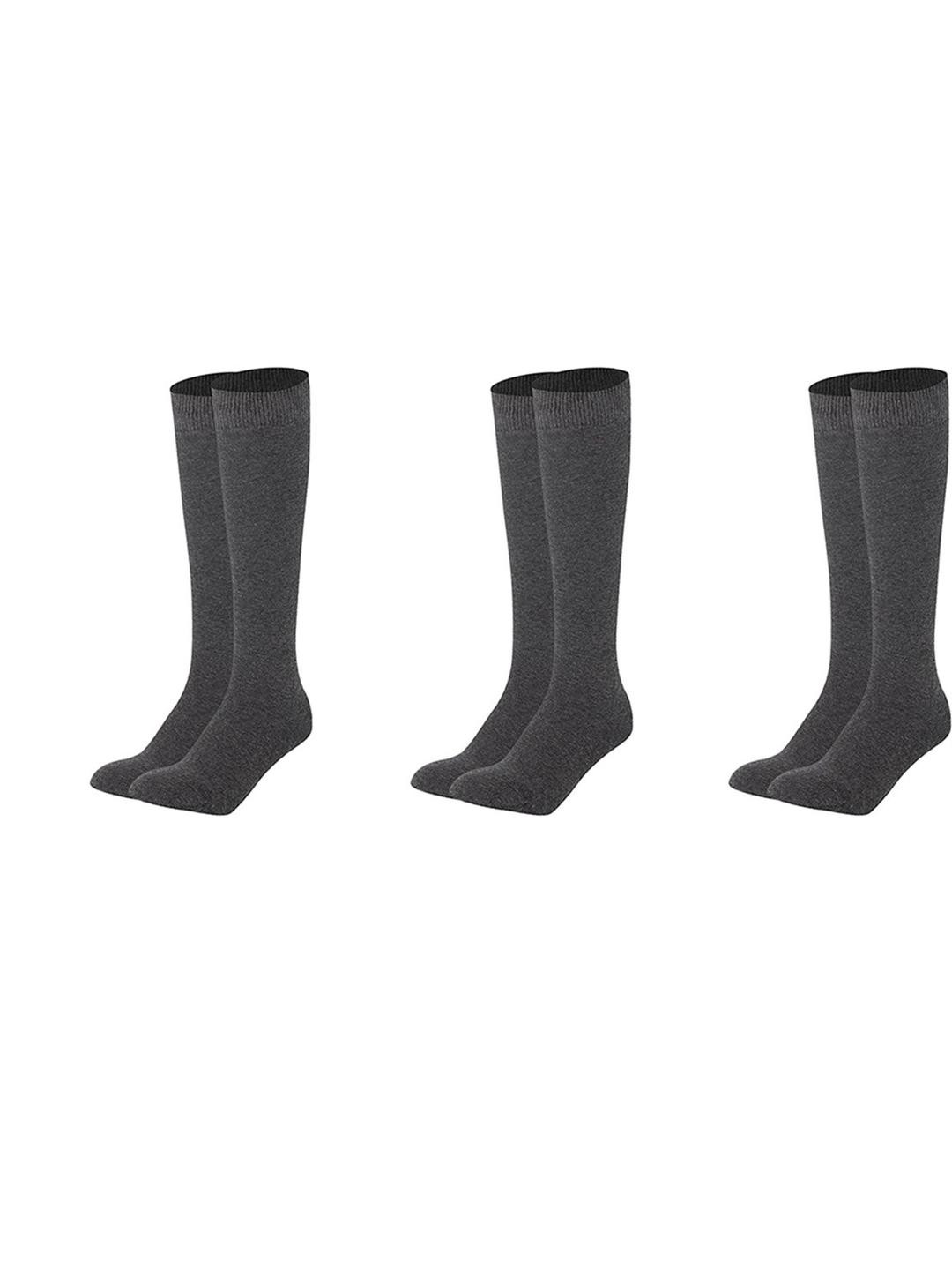 MUKHAKSH Kids 3 Pairs Dark Grey Knee Length Socks