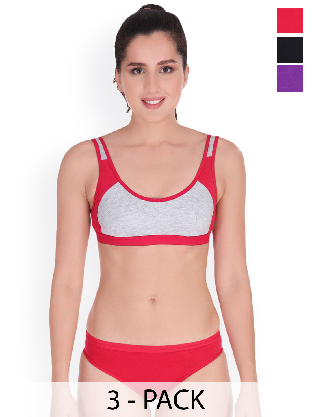 Samvar Pack Of 3 Colorblocked Cotton Non Padded Lingerie Sets B_SNYC-Set_P,Pu,Bl