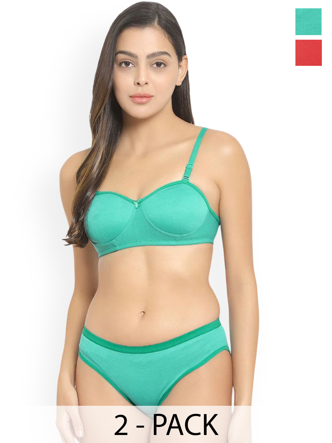 Samvar Pack Of 2 Cotton Lightly-Padded Lingerie Sets B_Demi-Set_R,G