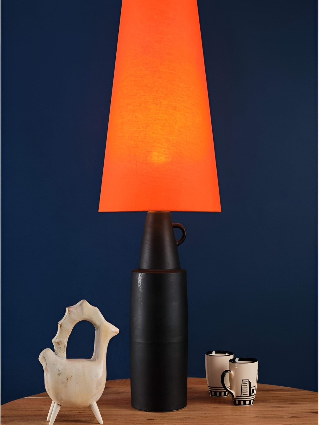 FREEDOM TREE Black & Orange Cylindrical Shaped Ceramic Table Lamp