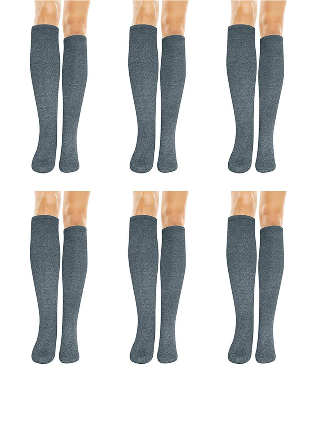 MUKHAKSH Kids 6 Pairs Dark Grey Knee Length Socks