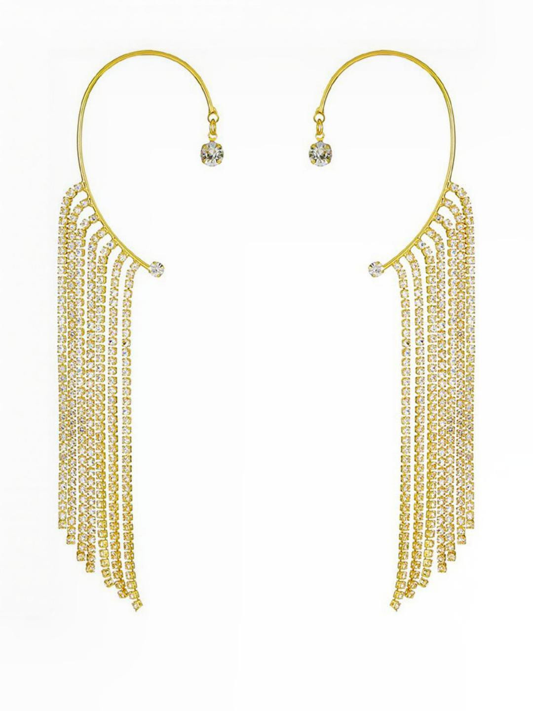 TheVineGirl Korean Golden Studded Chain Tassels Ear Cuff Earrings For Women And Girls