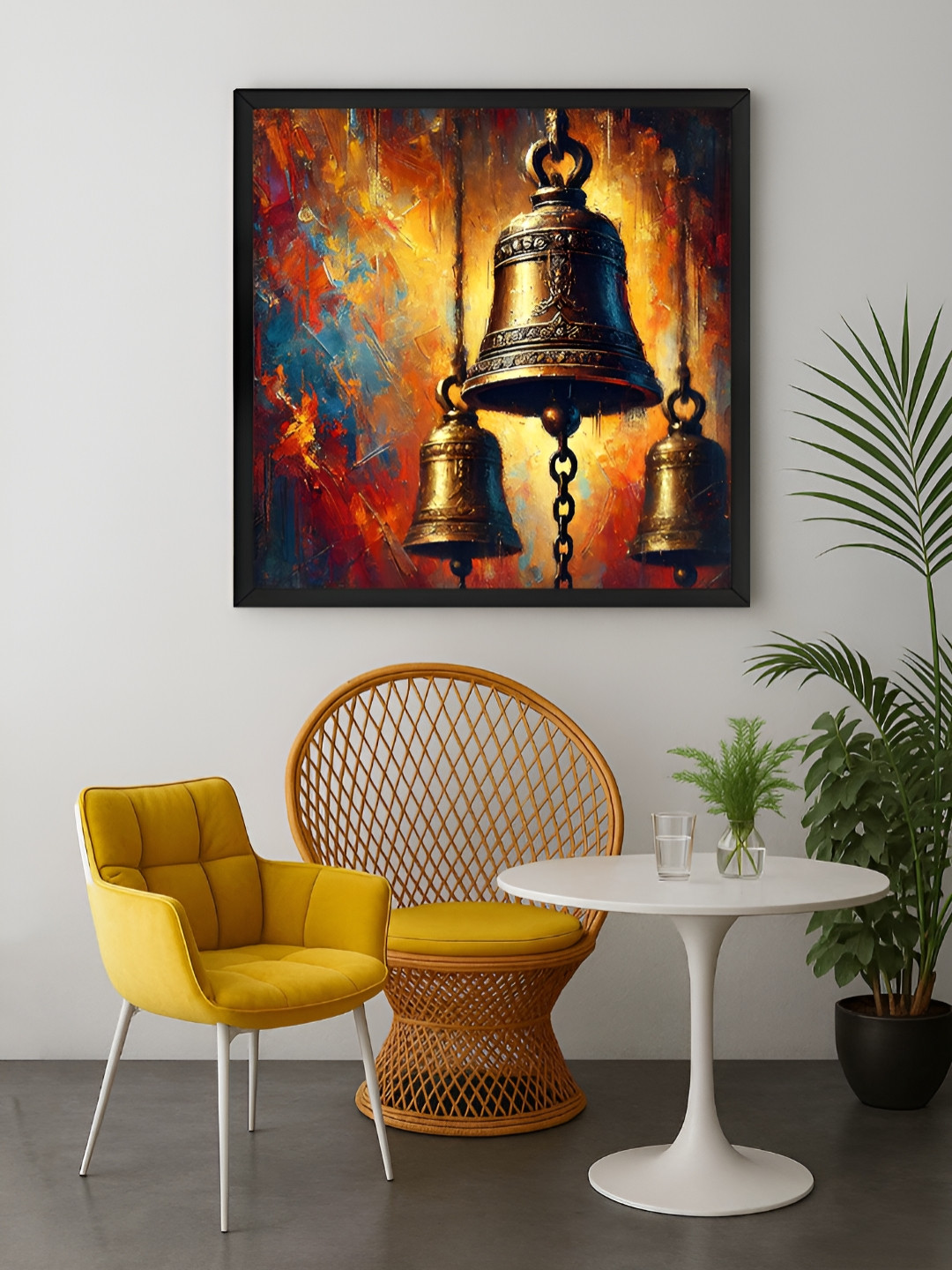 999Store Brown & Gold-Toned Golden Temple Bells Canvas Wall Art