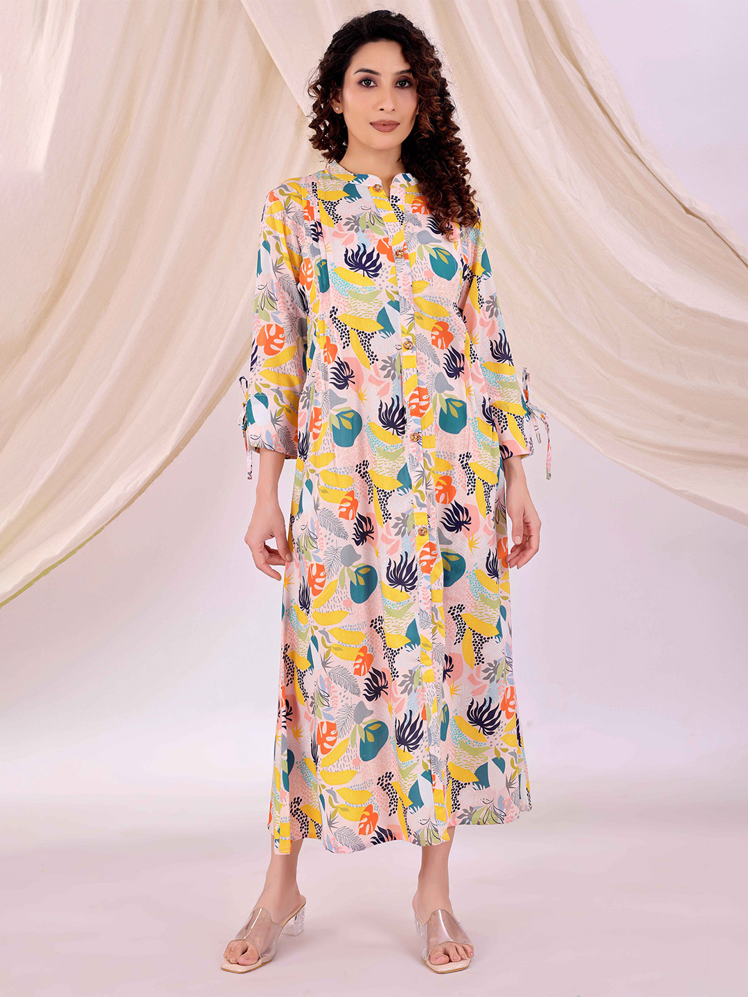 SHILL INTERNATIONAL Printed Mandarin Collar Ethnic Dress