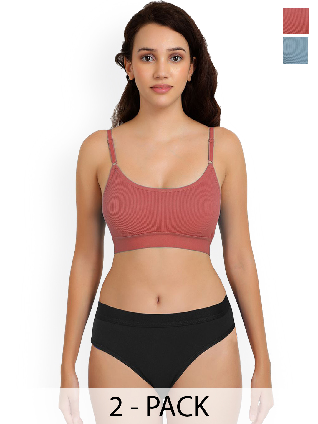 Samvar Pack Of 2 Ribbed Cotton Non-Wired Non Padded Lingerie Set Goma Set_B,O