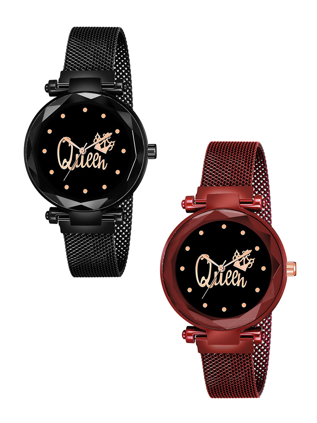CSAMON Women Dial & Bracelet Style Straps Analogue Watch Queen black Red maganet