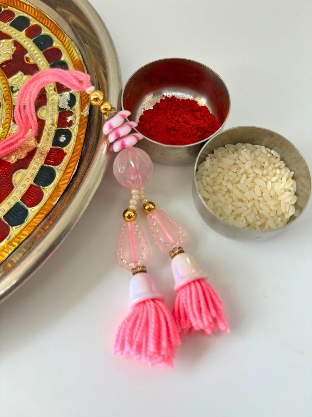 Pink Tassel Lumba Rakhi Traditional Handmade Lumba Rakhi for Sister