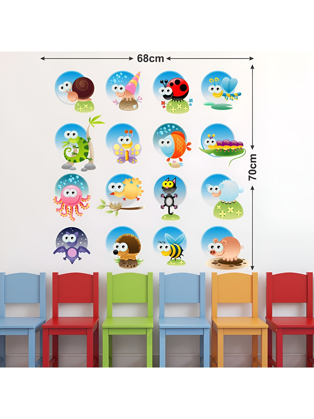 LANSTICK Blue & Red Sea Animals Printed Heat Resistance Wall Sticker
