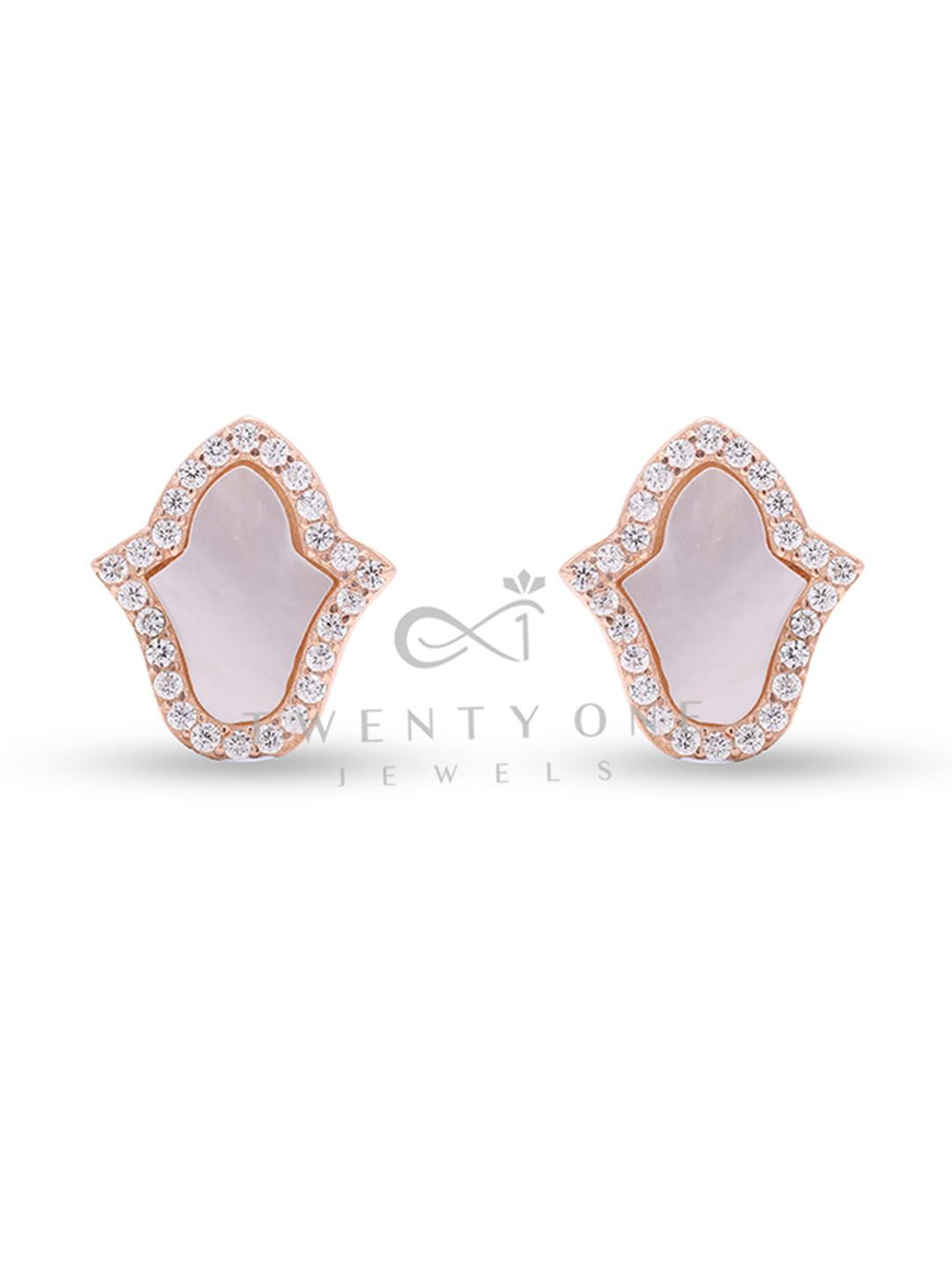 Mother Of Pearl Rose Gold Finish Floxy Studs on Pure 925 Silver