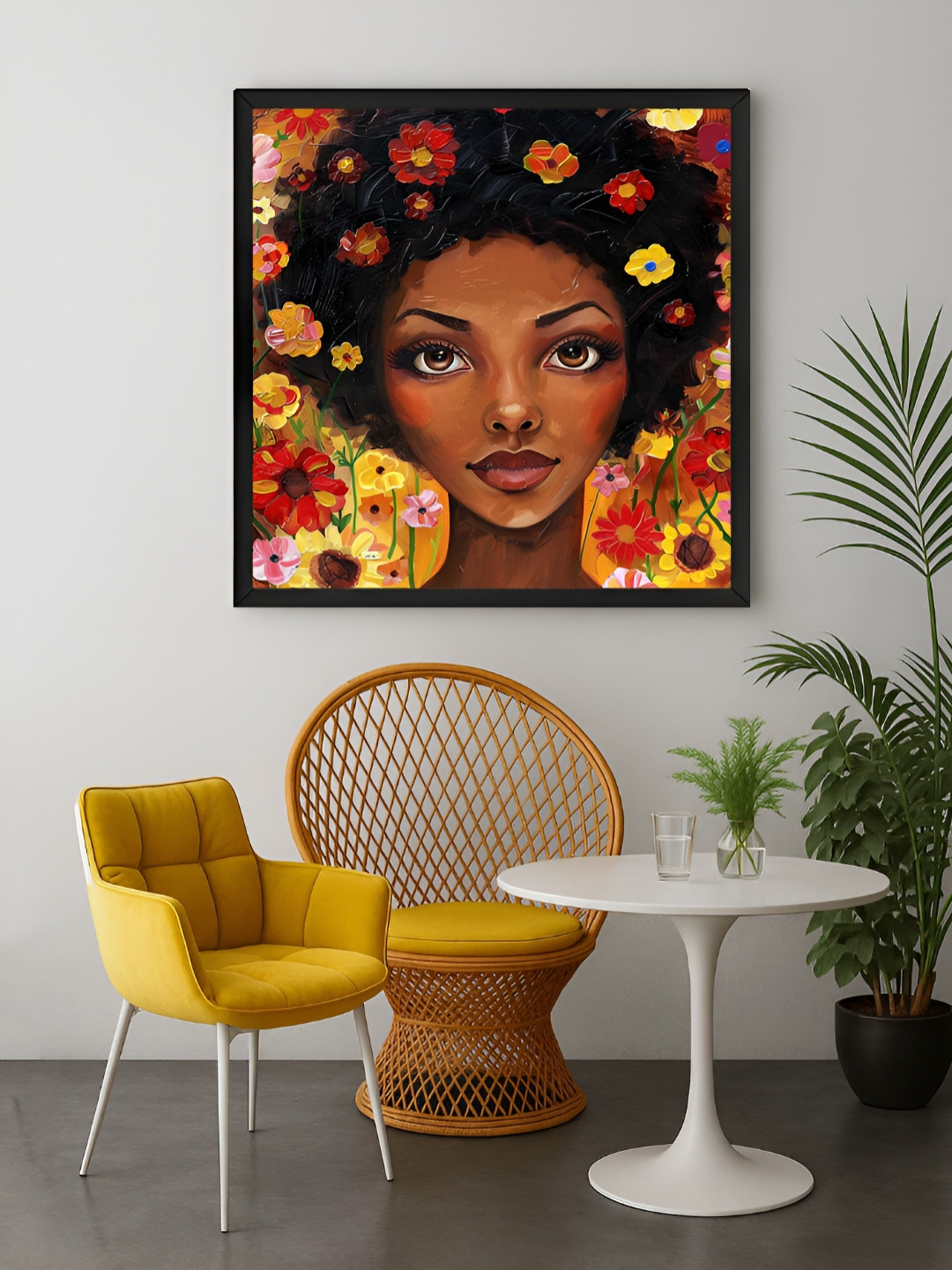 999Store Yellow & Black Whimsical African Woman Canvas Wall Art