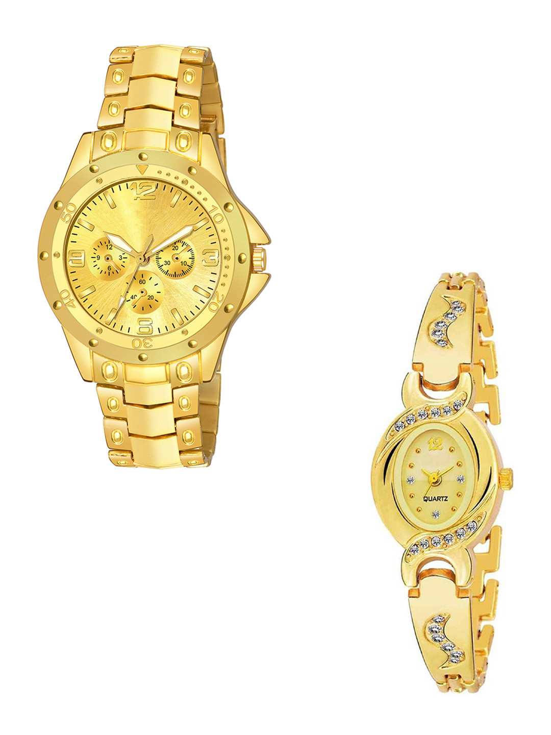 CSAMON Unisex Pack of 2 Patterned Dial & Straps Analogue Watch Rosra Full gold New AKS