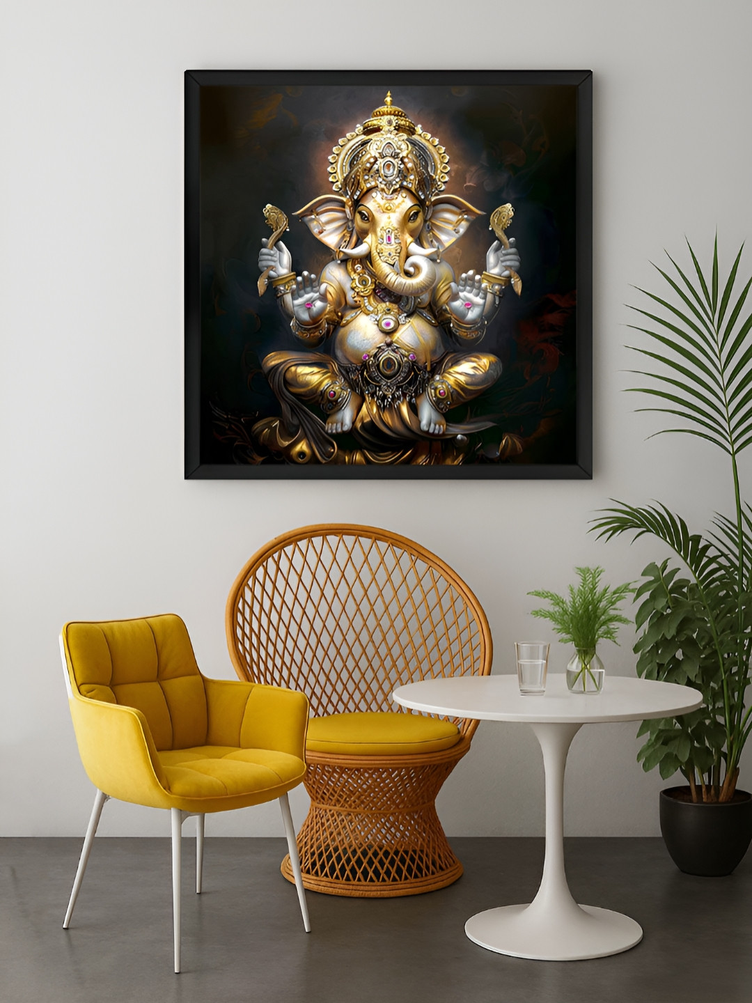 999Store Black & Gold-Toned The Eternal Lotus Lord Ganesha Canvas Wall Art
