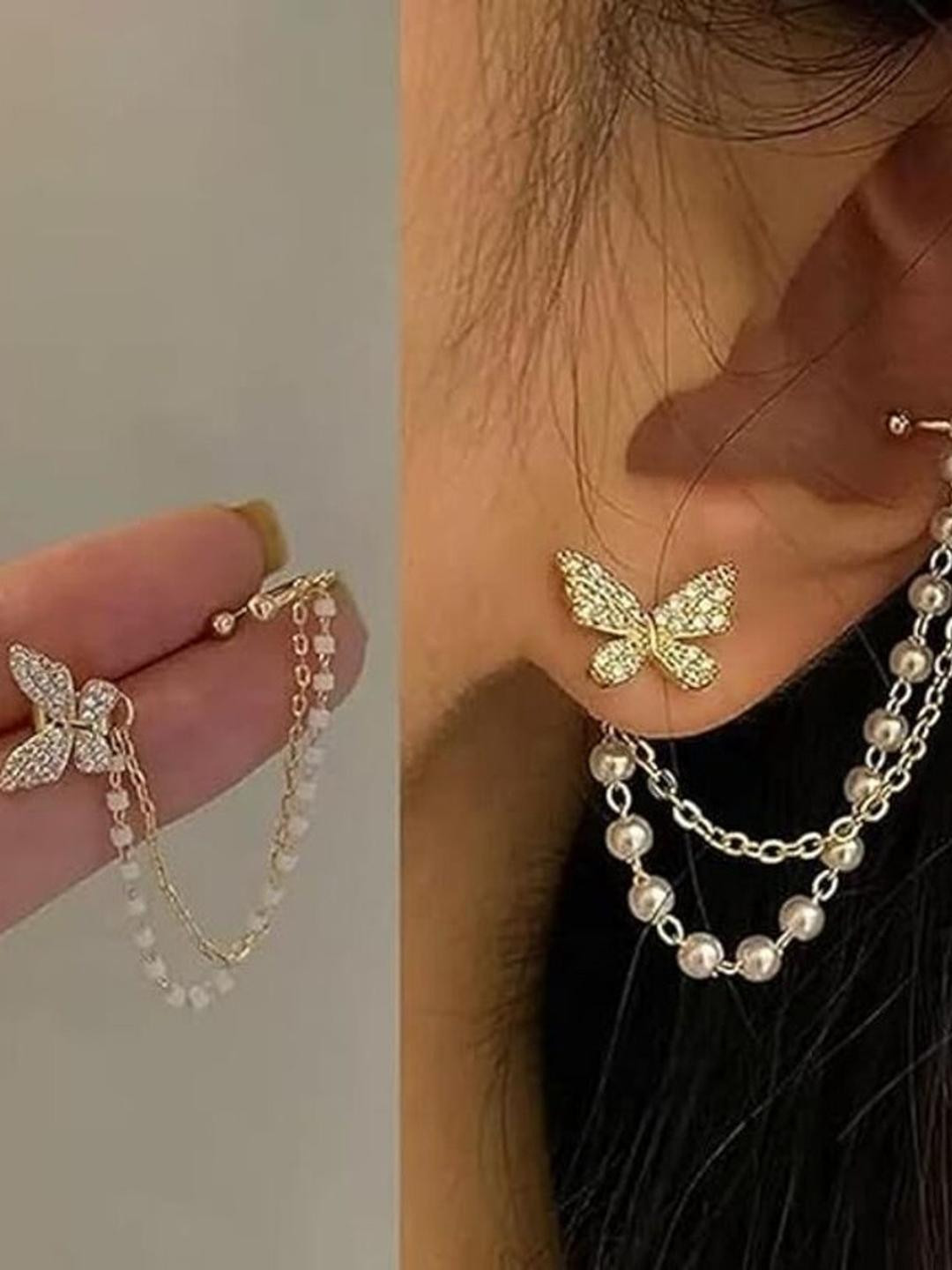 TheVineGirl 2 Ear Chain Butterfly Korean Women Girls Light Weight