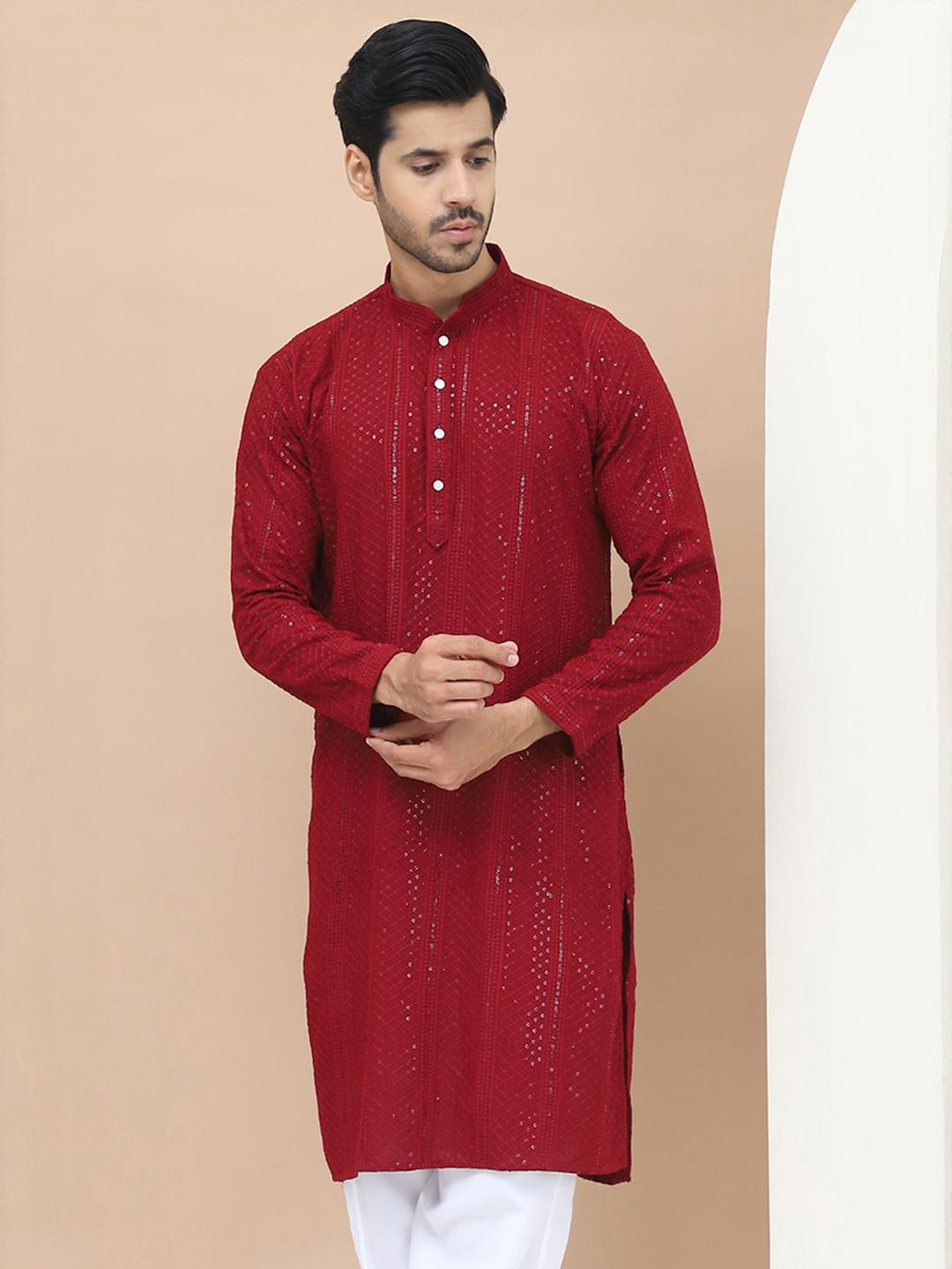 GRAGE Men Maroon Kurtas