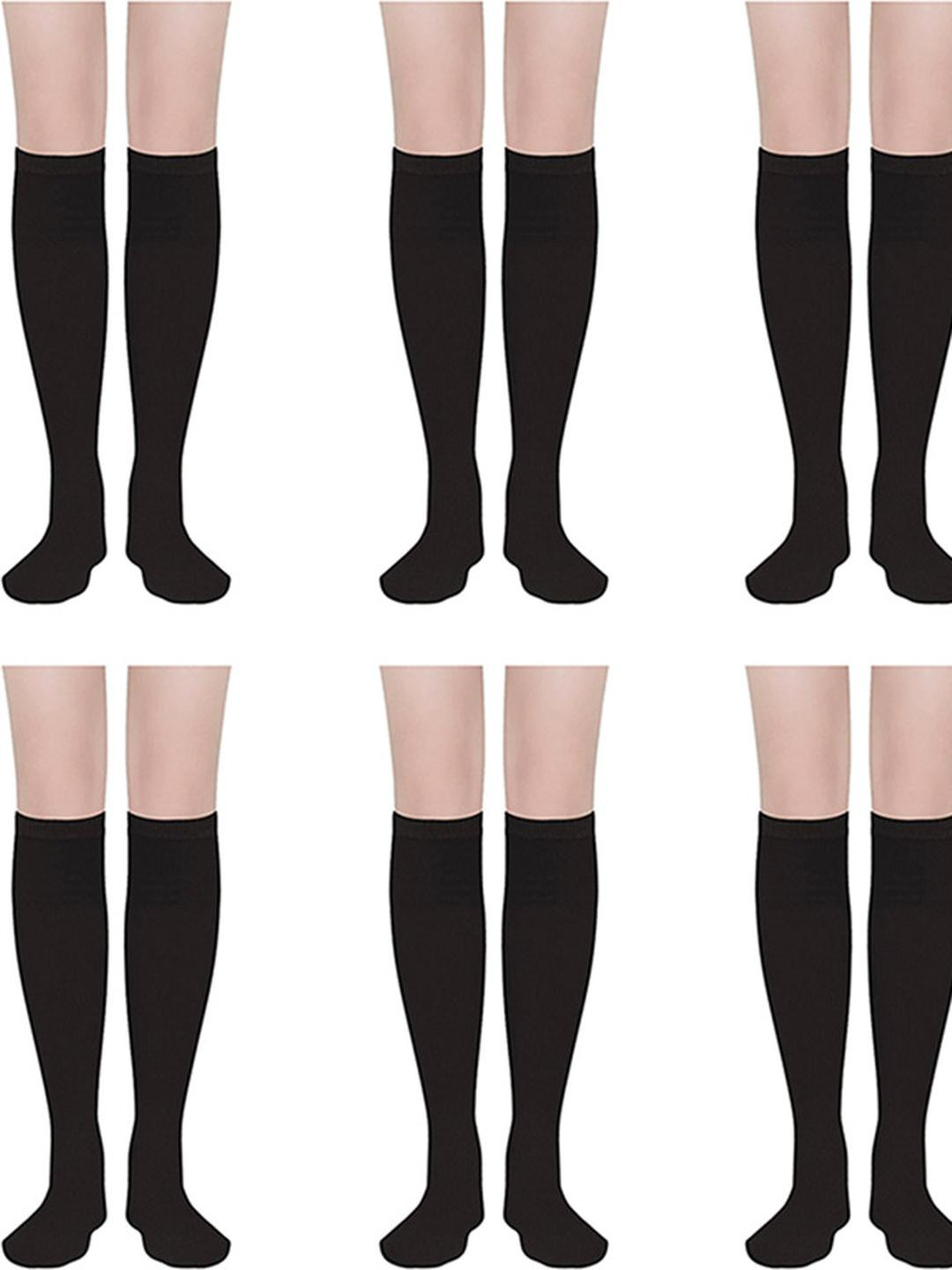 MUKHAKSH Kids 6 Pairs Lycra Knee Length Black Socks
