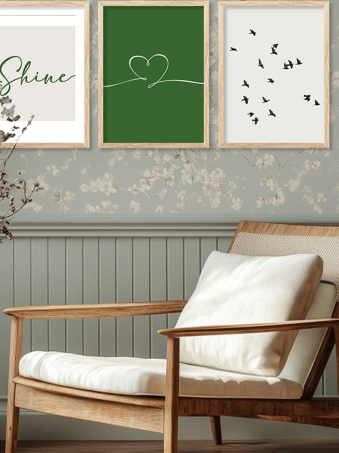 WALLLANE Brown 3-Piece Wooden Framed Modern Wall Paintings for Home Decor