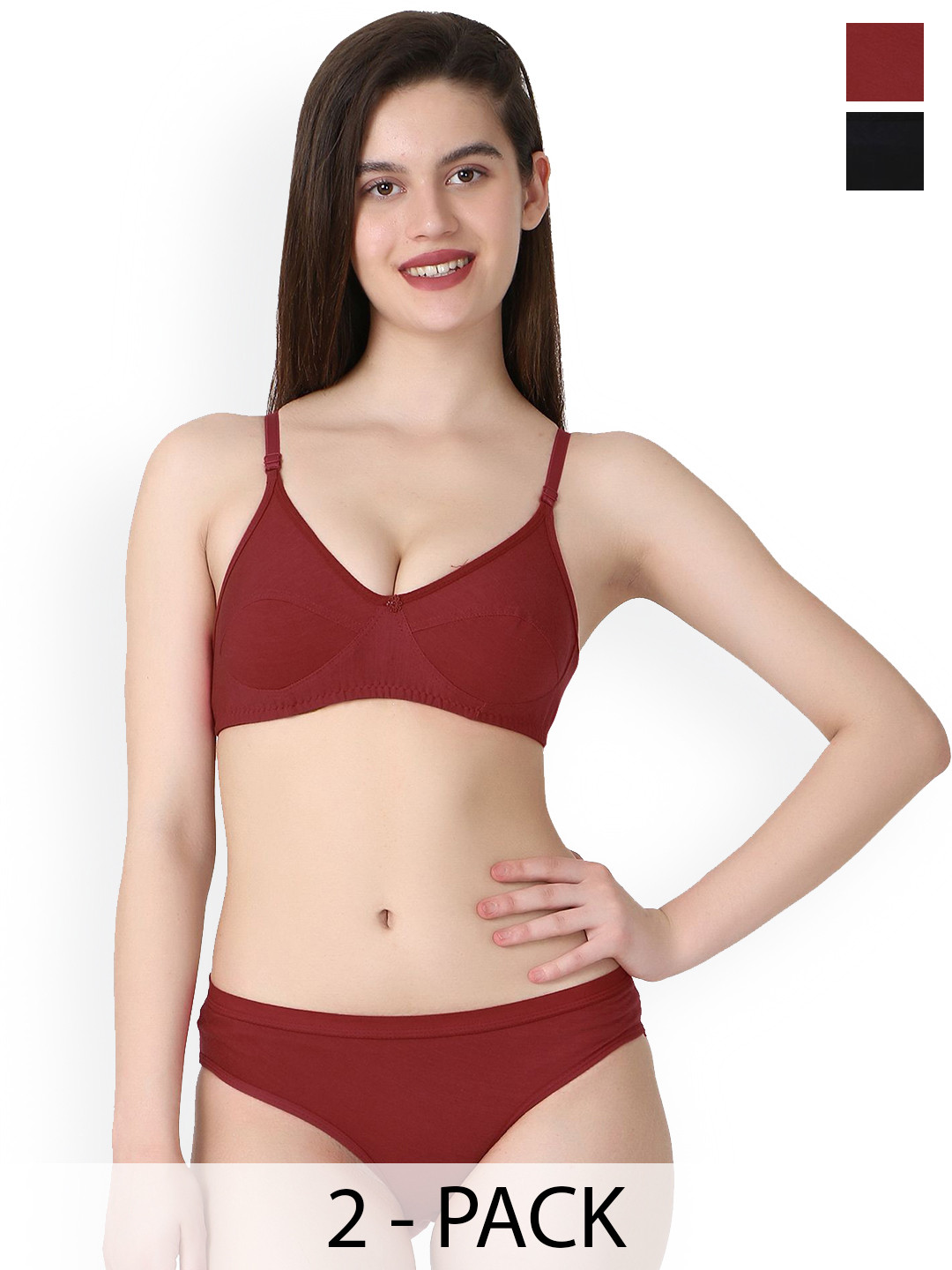 Samvar Pack Of 2 Cotton Non Padded Lingerie Set B-Ruchi-Sett_Bl,M