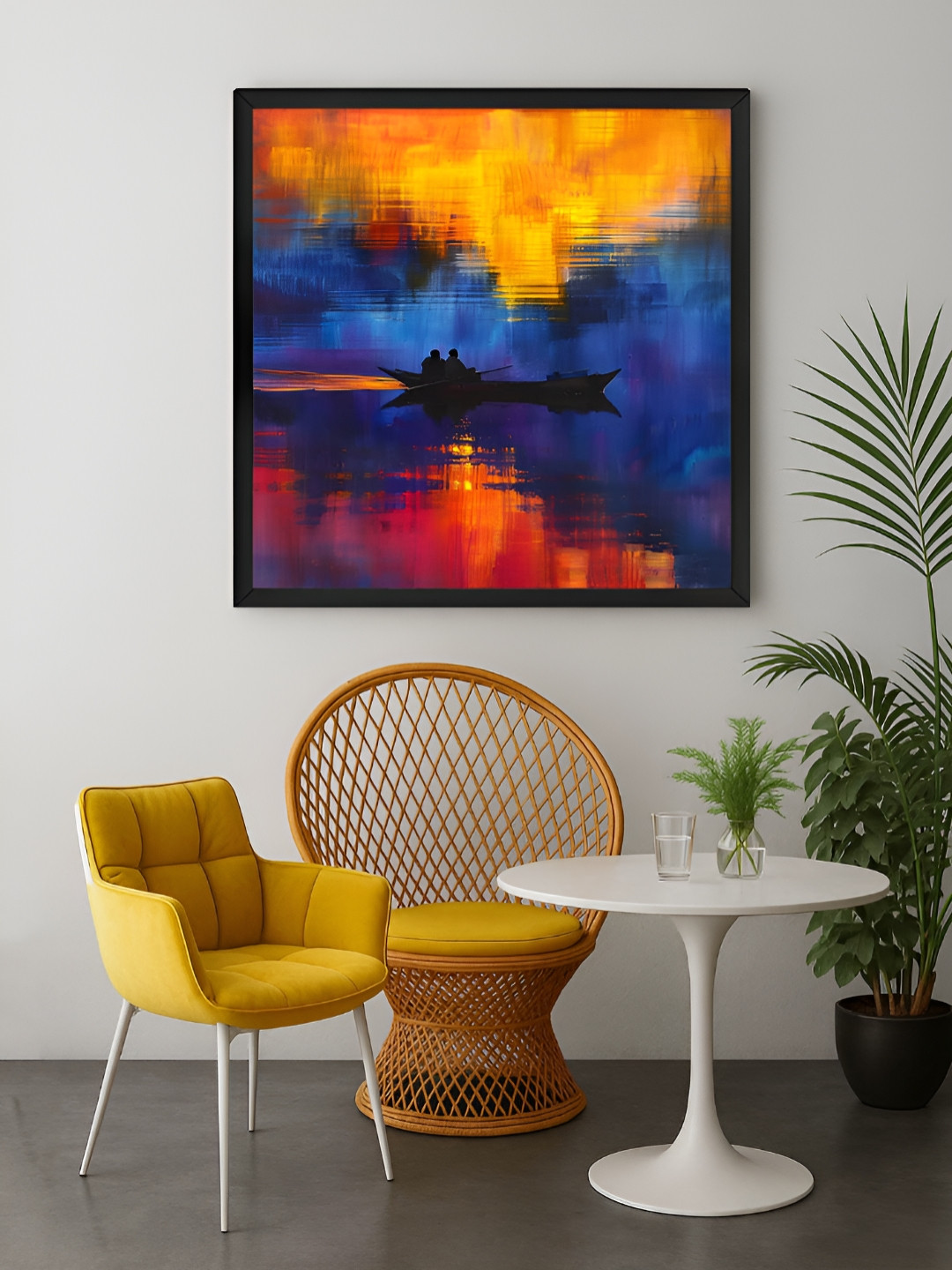 999Store Orange & Blue 1 Piece Sunset Boat Canvas Wall Art