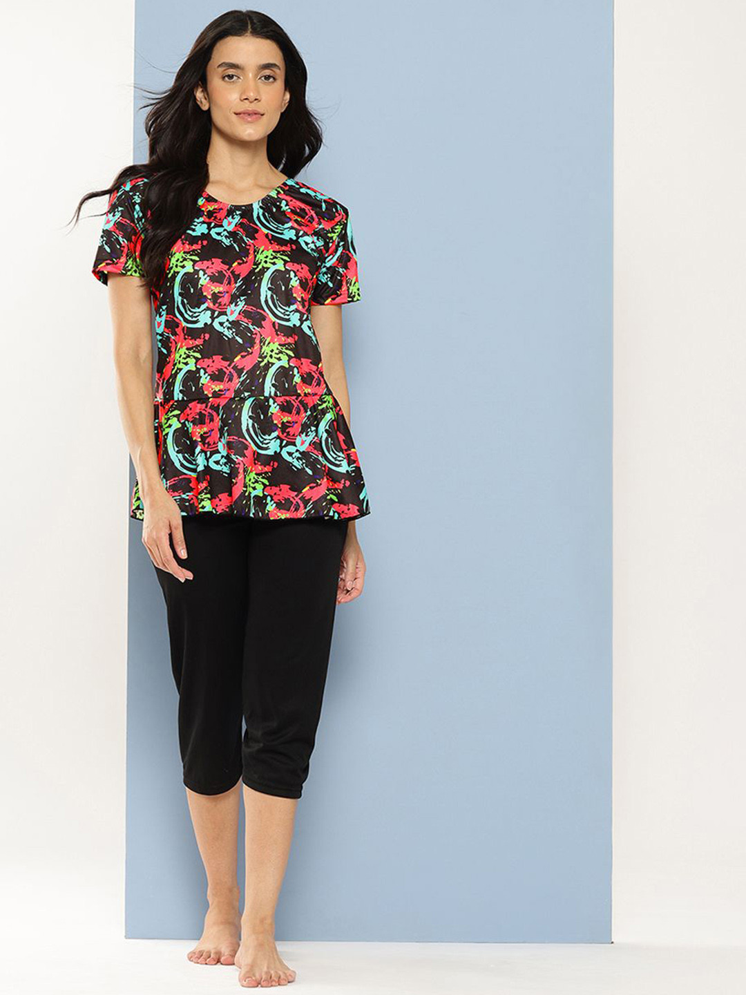 BAESD Printed Round Neck Swim Set With Cap